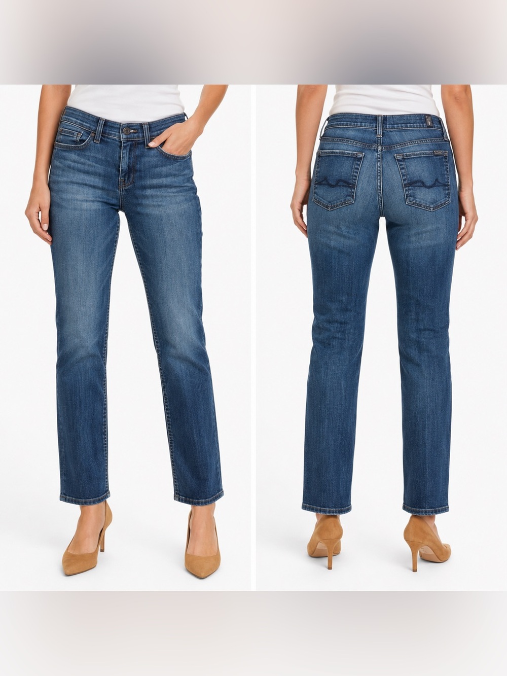 7 For All Mankind Size 27 Straight Leg Jeans Medium Wash Stretch Denim Low Rise